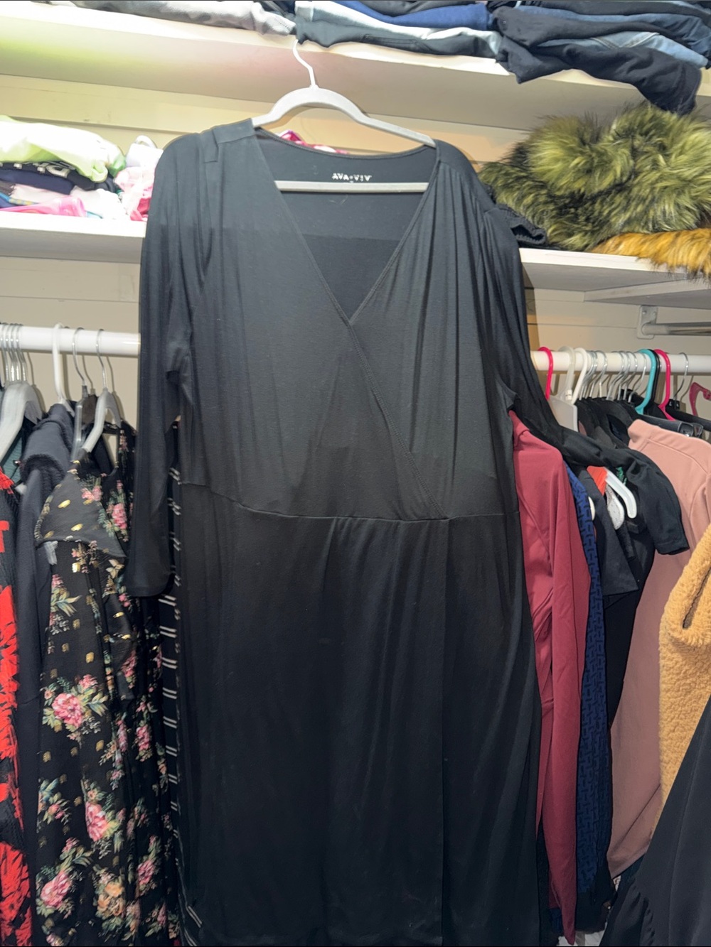 Ava & Viv Black Long-Sleeve Wrap-Style Dress